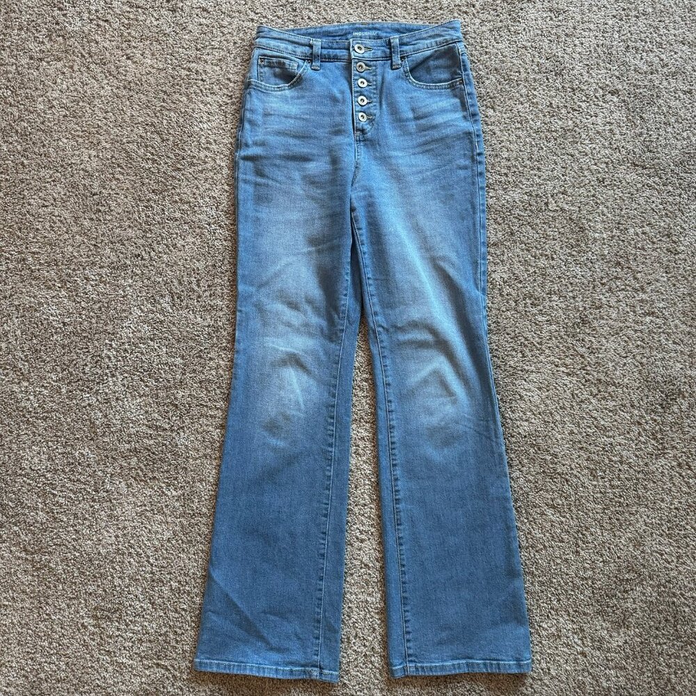 INC High Rise Light Wash Bootcut Jeans high waist jean Size 4/27 Button Fly